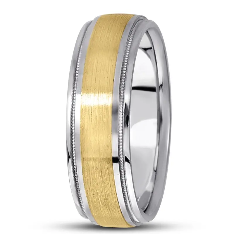 10K white-yellow-white gold 7mm. satin finish basic-carved-wedding-ring - alternate view 6