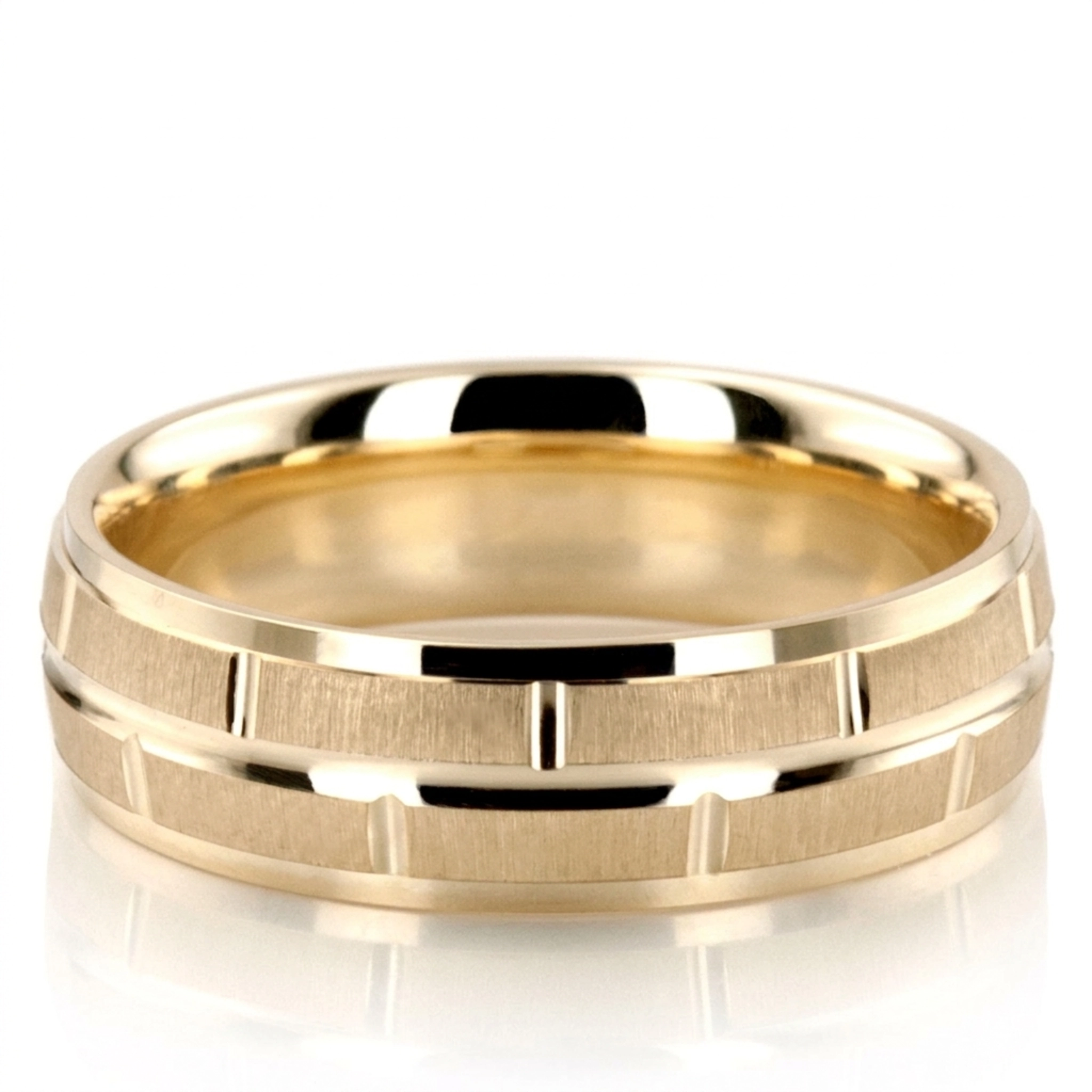 10K yellow gold 6mm. cross satin diamond-carved-wedding-ring - alternate view 5