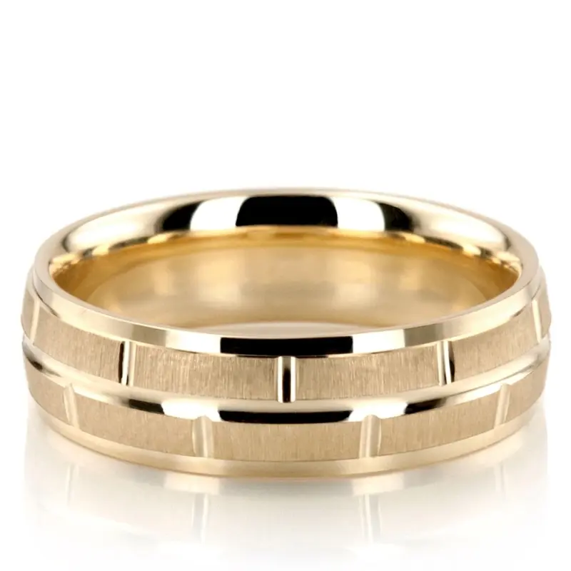 10K yellow gold 6mm. cross satin diamond-carved-wedding-ring - alternate view 5