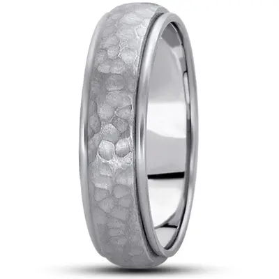 10K white gold 6mm. hammer diamond-carved-wedding-bands - alternate view 7 thumbnail