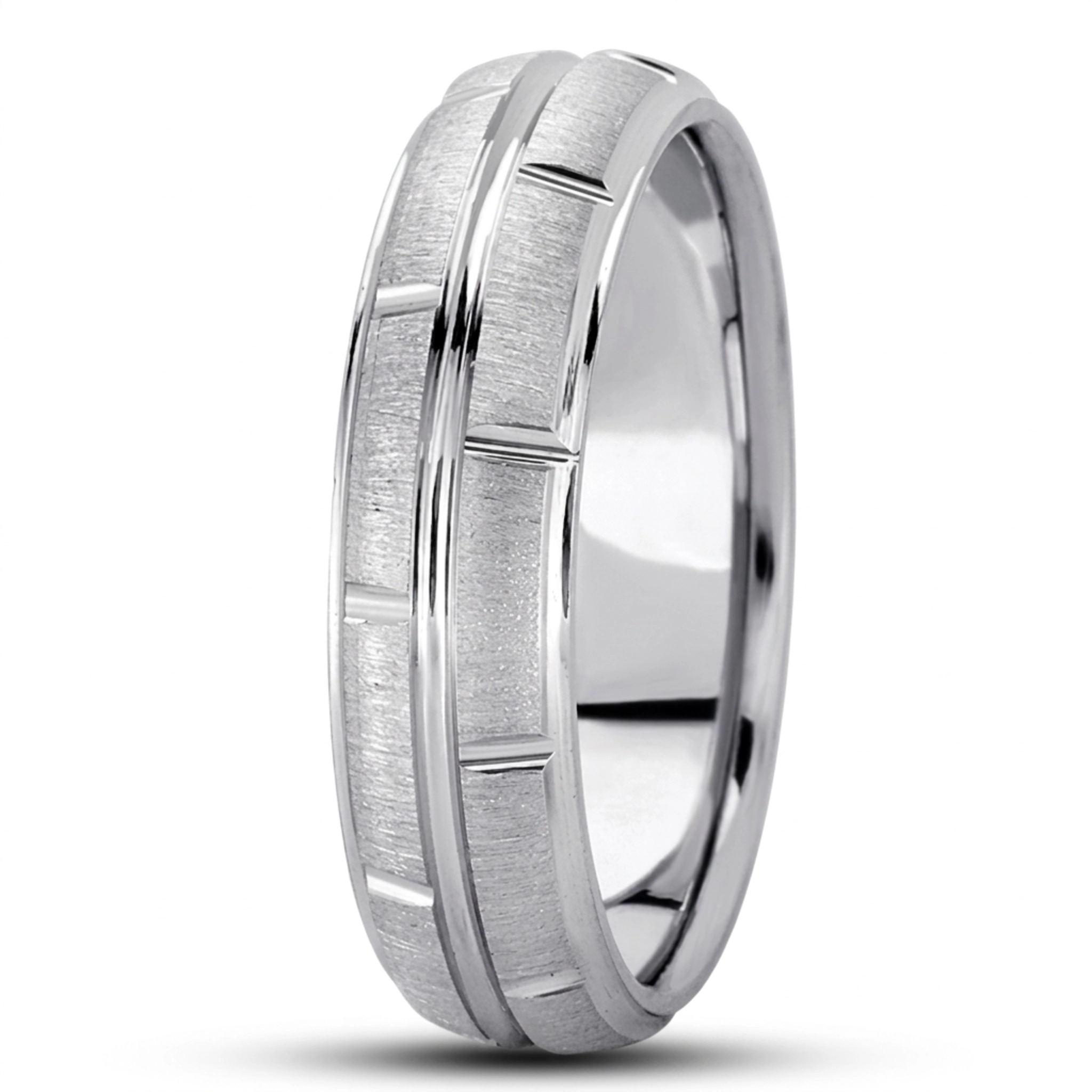 10K white gold 6mm. cross satin diamond-carved-wedding-ring - alternate view 10
