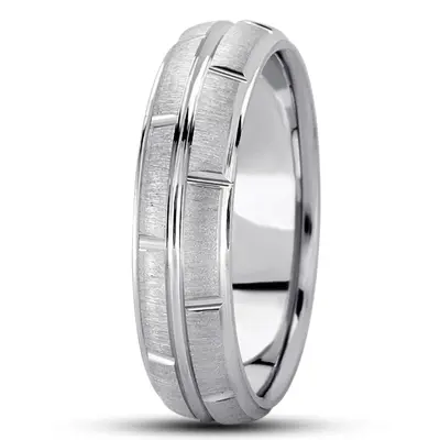 10K white gold 6mm. cross satin diamond-carved-wedding-ring - alternate view 10 thumbnail