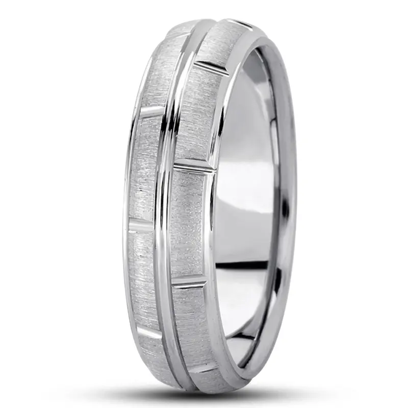 10K white gold 6mm. cross satin diamond-carved-wedding-ring - alternate view 9