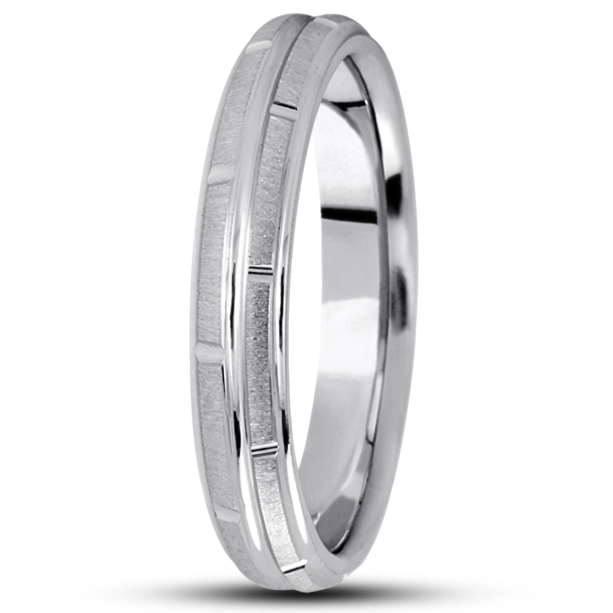 10K white gold 4mm. cross satin diamond-carved-wedding-ring - alternate view 7