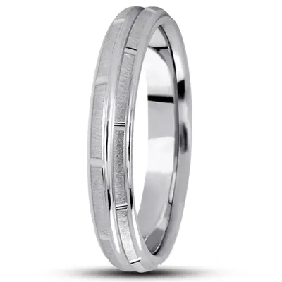 10K white gold 4mm. cross satin diamond-carved-wedding-ring - alternate view 7 thumbnail
