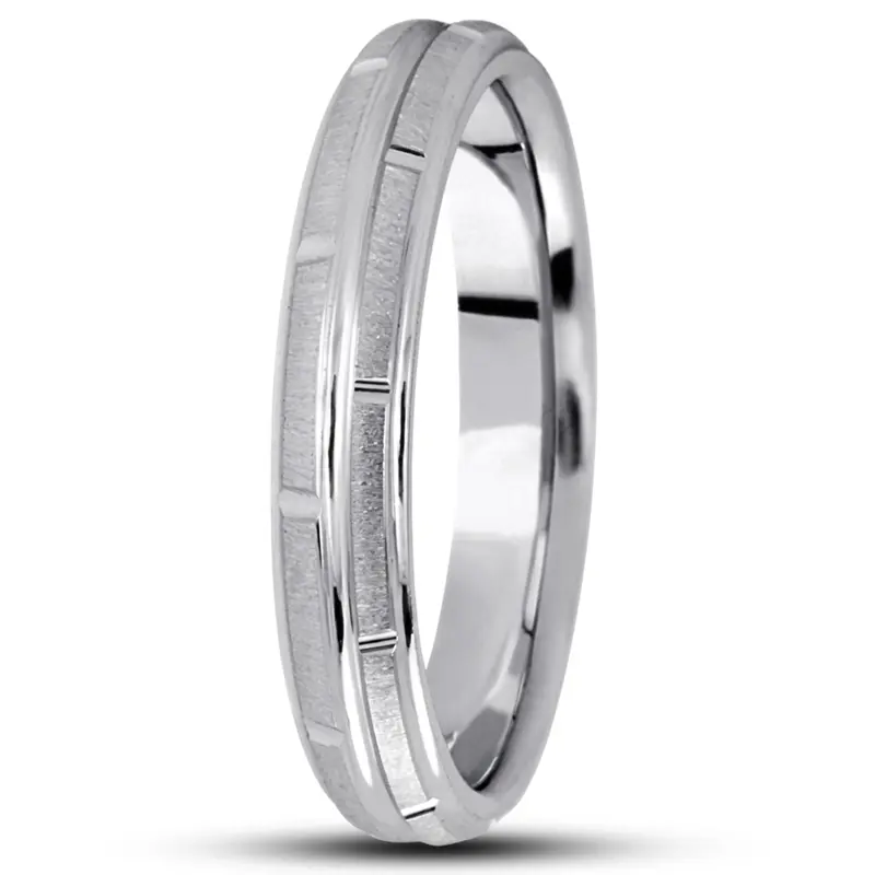 10K white gold 4mm. cross satin diamond-carved-wedding-ring - alternate view 7