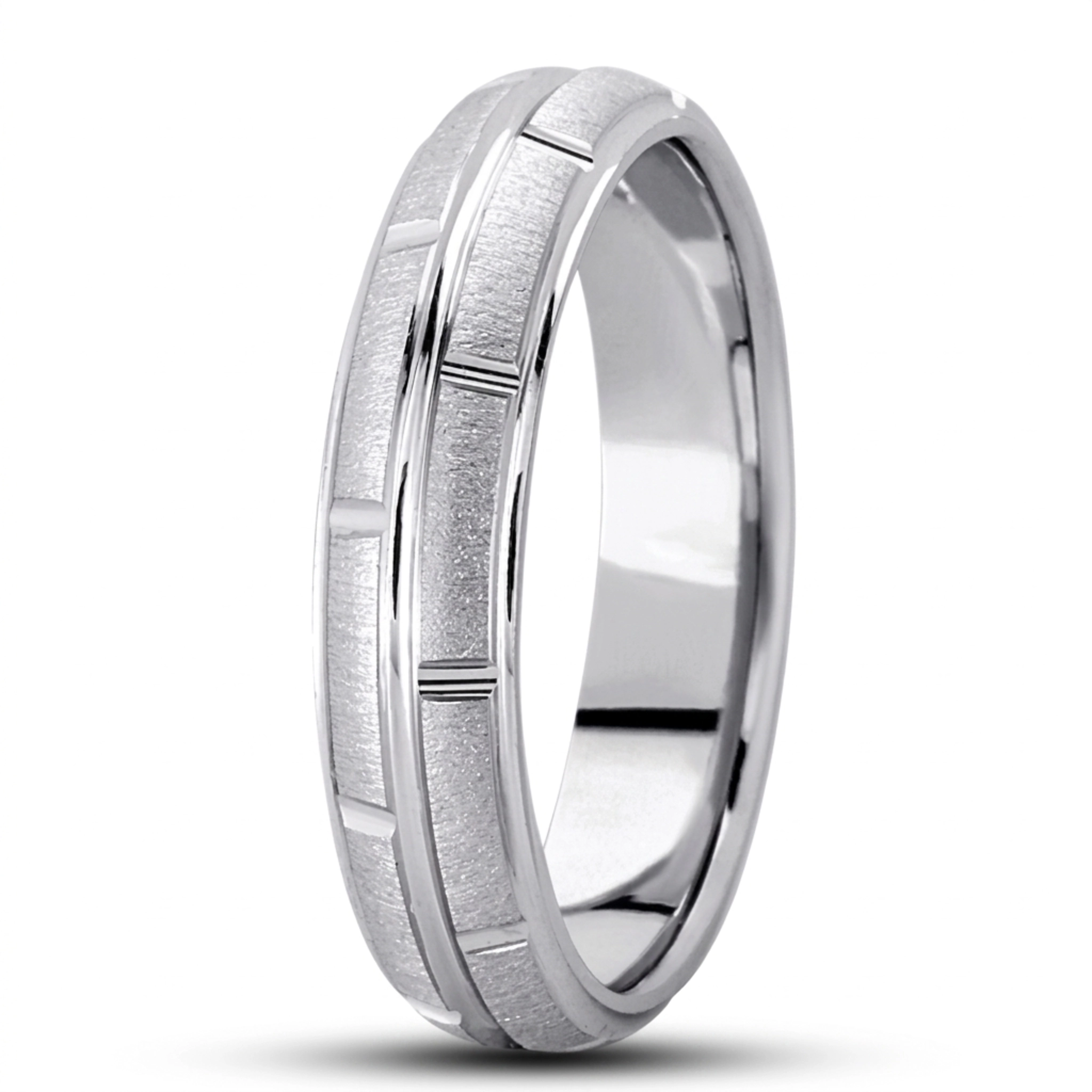 10K white gold 5mm. cross satin diamond-carved-wedding-ring - alternate view 9