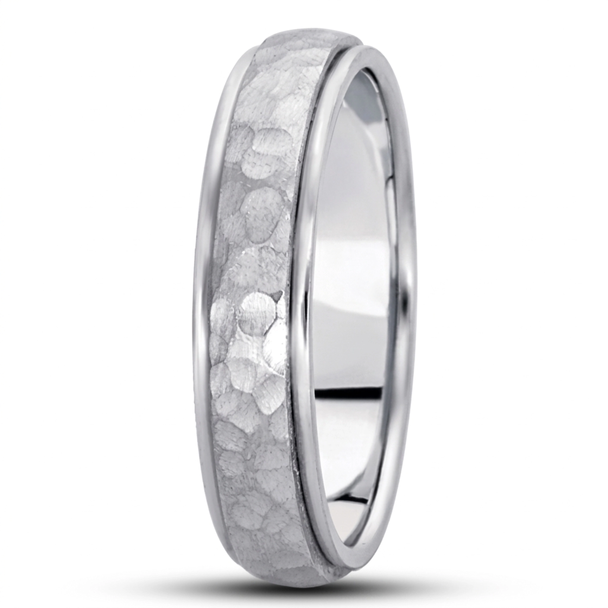 10K white gold 5mm. hammer diamond-carved-wedding-bands - alternate view 6