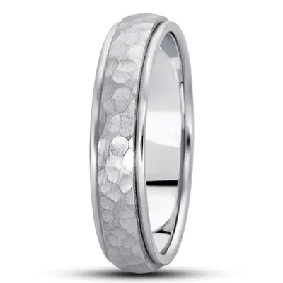 10K white gold 5mm. hammer diamond-carved-wedding-bands - alternate view 6 thumbnail