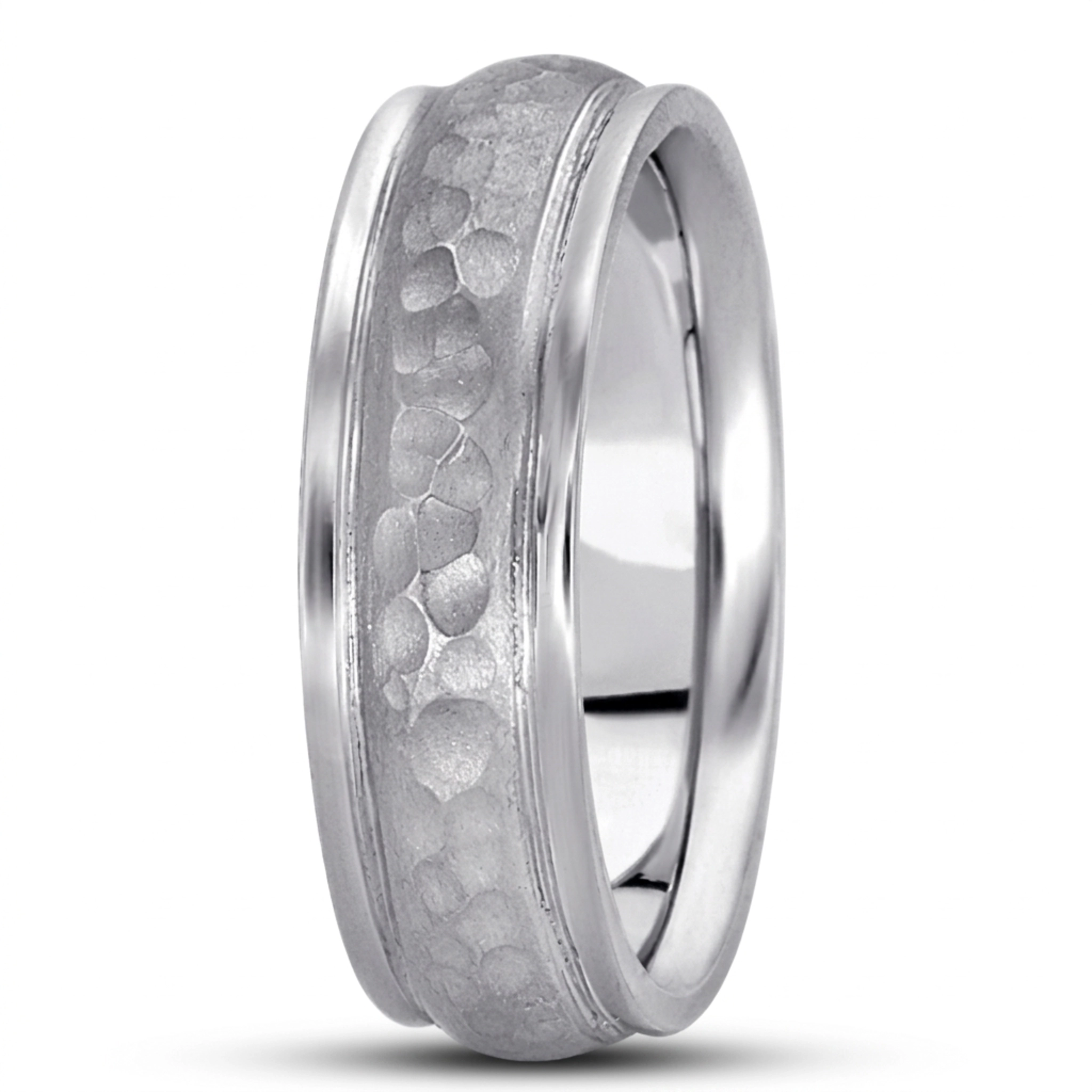 10K white gold 7mm. hammer diamond-carved-wedding-bands - alternate view 5