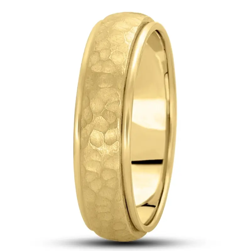 10K yellow gold 6mm. hammer diamond-carved-wedding-bands - alternate view 4
