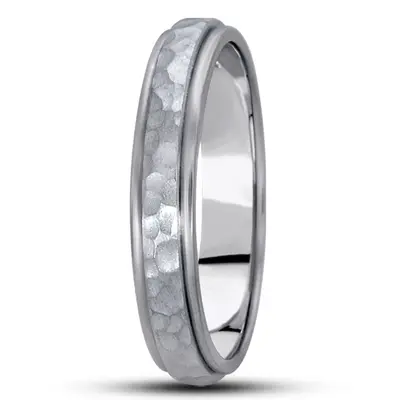 10K white gold 4mm. hammer diamond-carved-wedding-bands - main view thumbnail