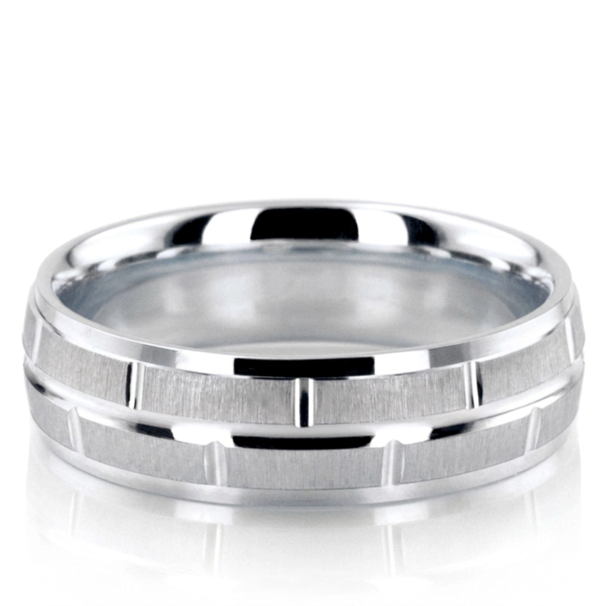 10K white gold 6mm. cross satin diamond-carved-wedding-ring - alternate view 6