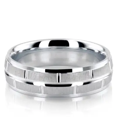 10K white gold 6mm. cross satin diamond-carved-wedding-ring - alternate view 6 thumbnail