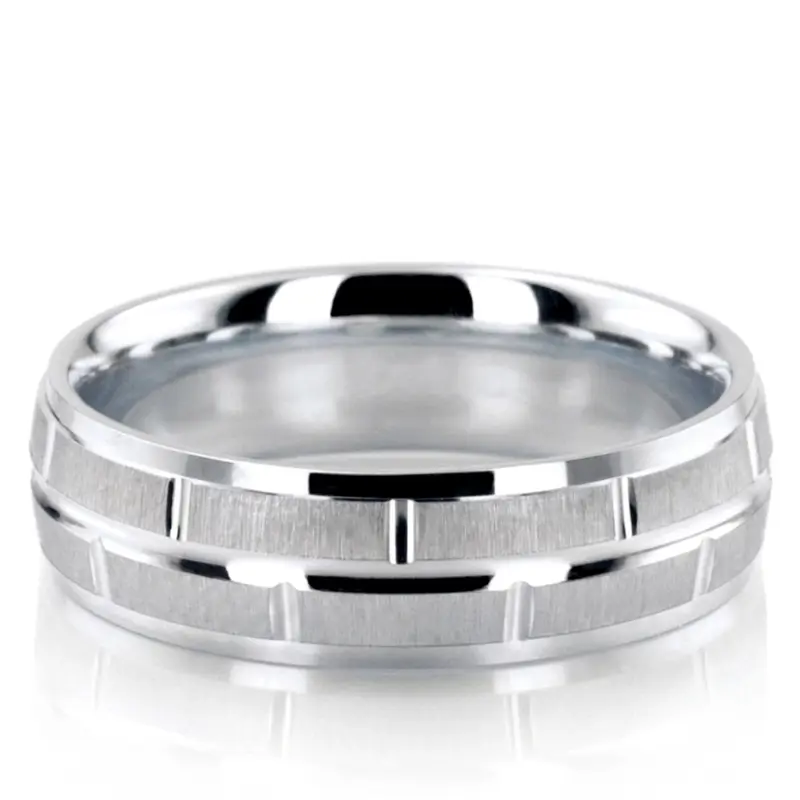 10K white gold 6mm. cross satin diamond-carved-wedding-ring - alternate view 6