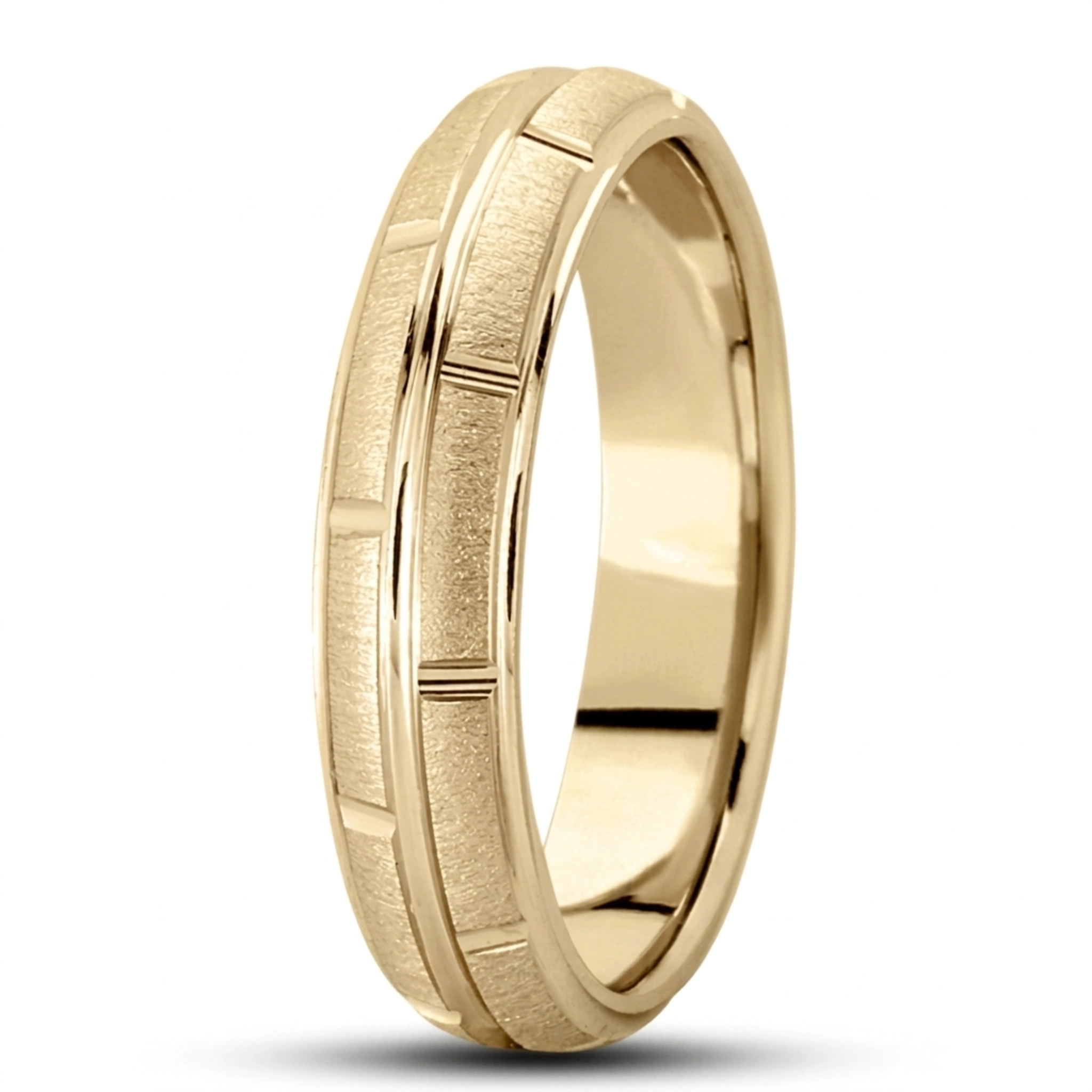 10K yellow gold 5mm. cross satin diamond-carved-wedding-ring - alternate view 8