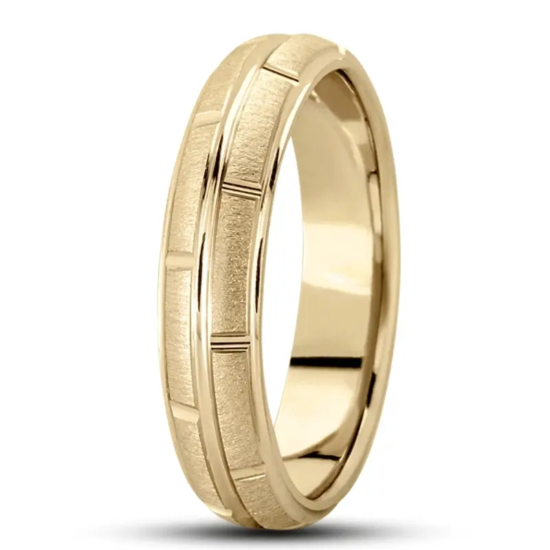 10K yellow gold 5mm. cross satin diamond-carved-wedding-ring - alternate view 8