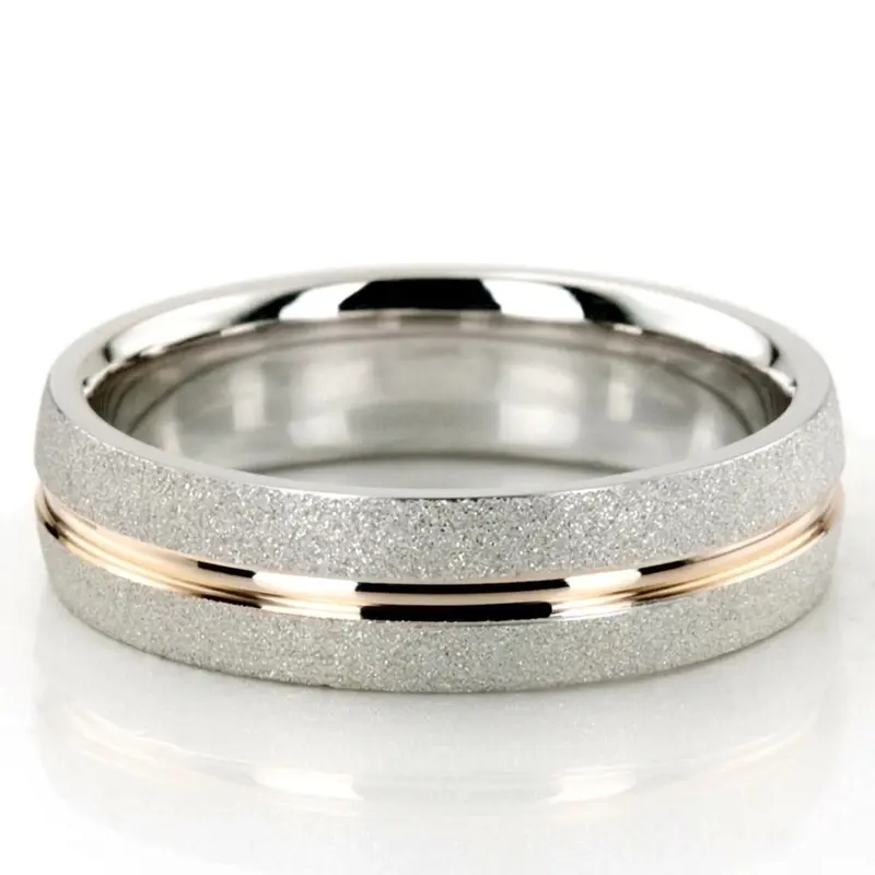 14K white-yellow-white gold 6mm. stone finish two-tone-wedding-band - main view