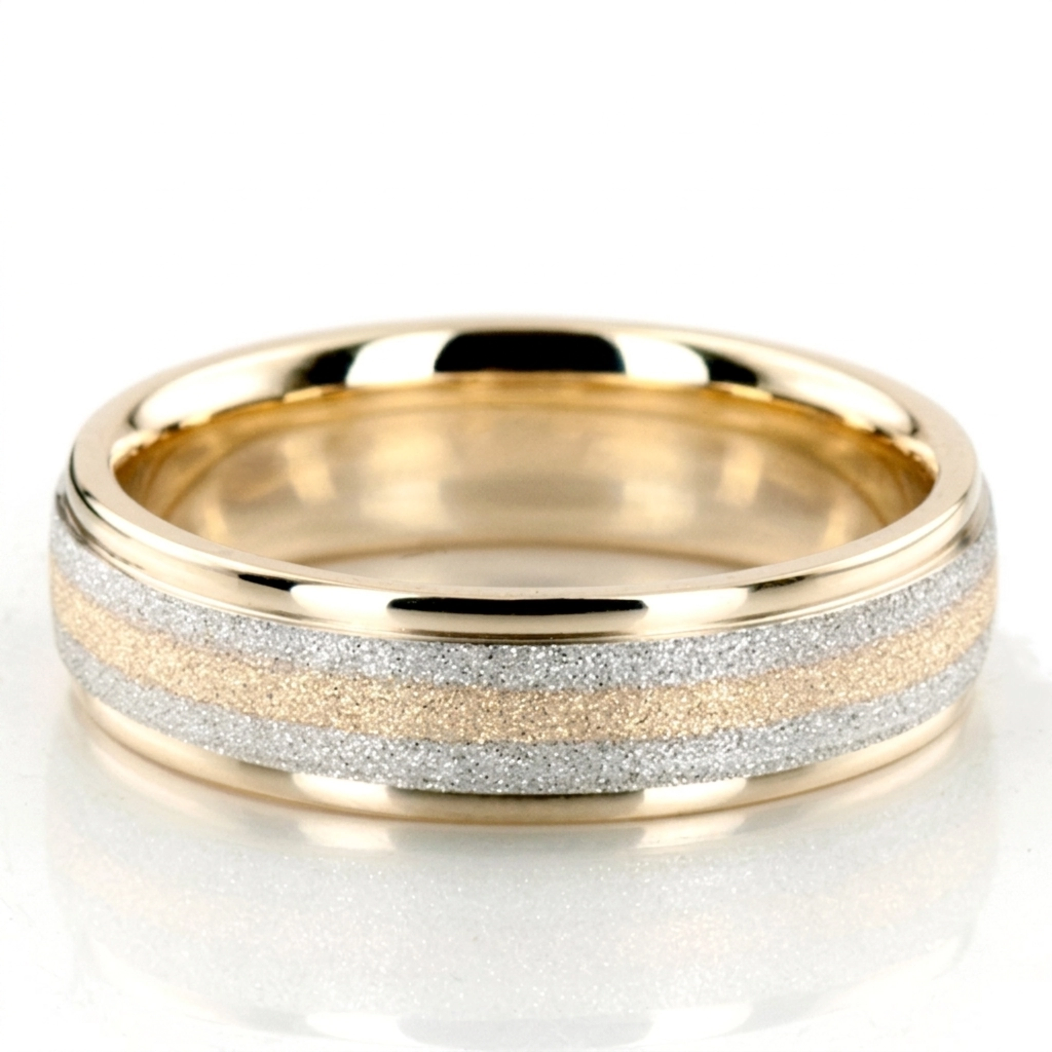 10K y-w-y-w-y gold 6mm. stone finish two-tone-wedding-band - alternate view 2