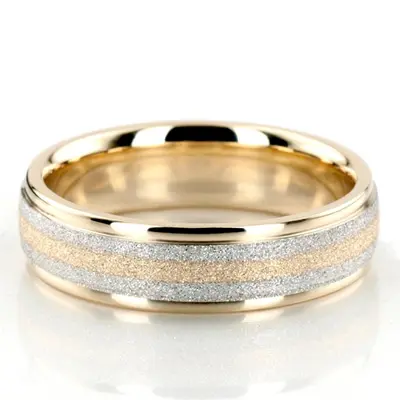 10K y-w-y-w-y gold 6mm. stone finish two-tone-wedding-band - alternate view 2 thumbnail