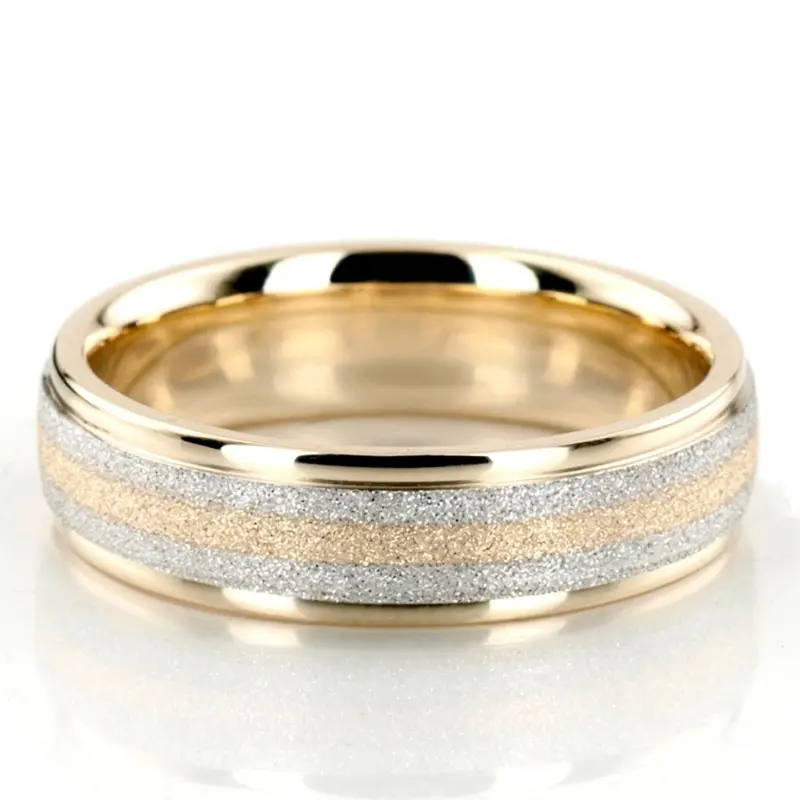 10K y-w-y-w-y gold 6mm. stone finish two-tone-wedding-band - alternate view 2
