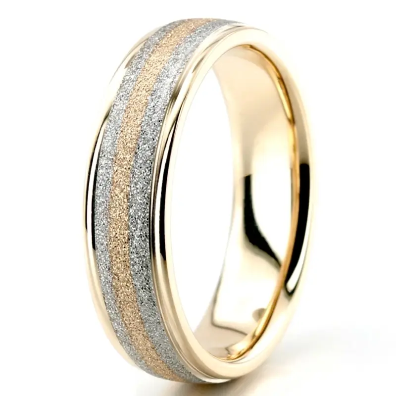 10K y-w-y-w-y gold 6mm. stone finish two-tone-wedding-band - alternate view 3