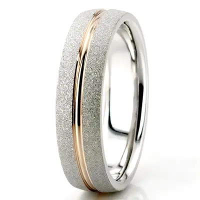10K white-yellow-white gold 6mm. stone finish two-tone-wedding-band - alternate view 4 thumbnail
