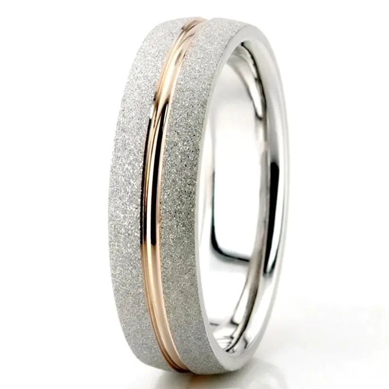 14K white-yellow-white gold 6mm. stone finish two-tone-wedding-band - alternate view 4