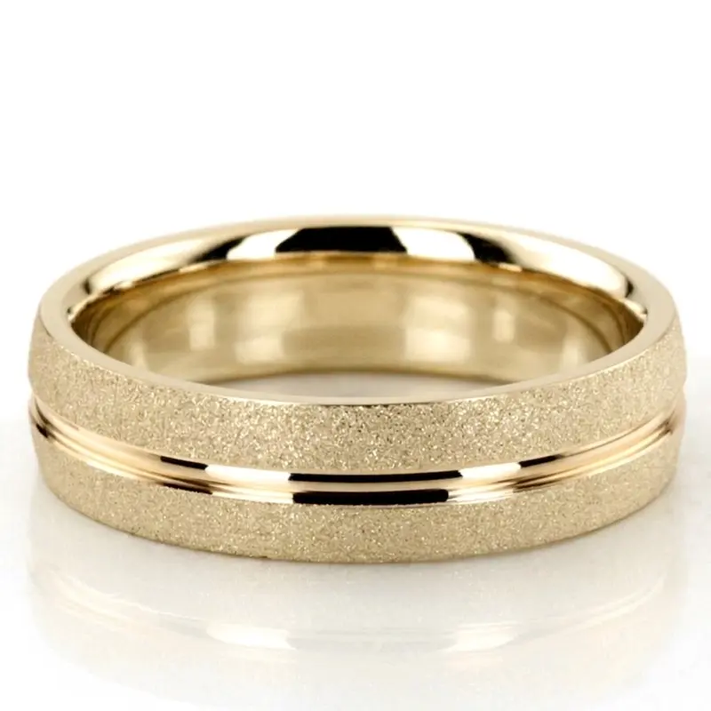 14K yellow gold 6mm. stone finish two-tone-wedding-band - alternate view 2