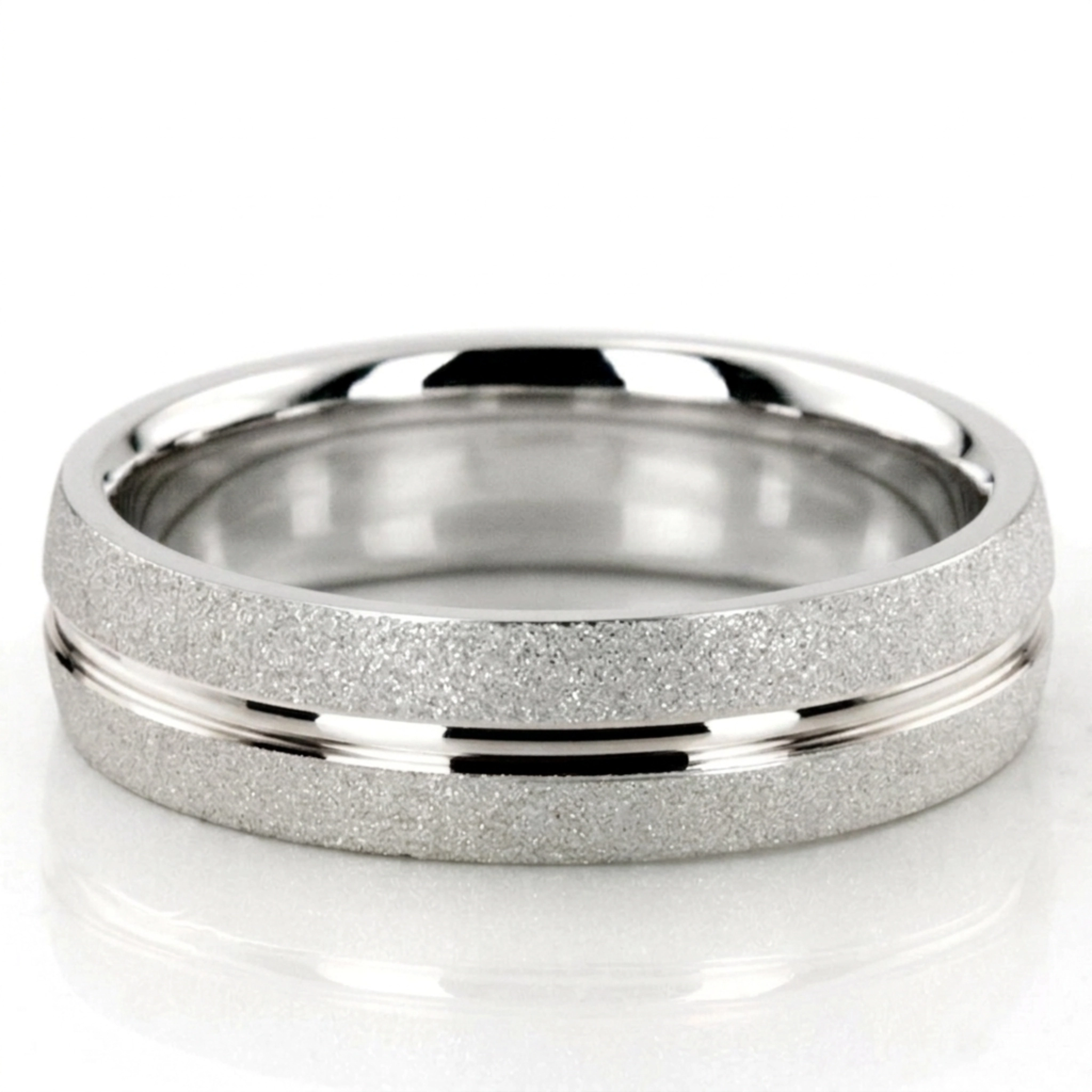 10K white gold 6mm. stone finish two-tone-wedding-band - alternate view 3