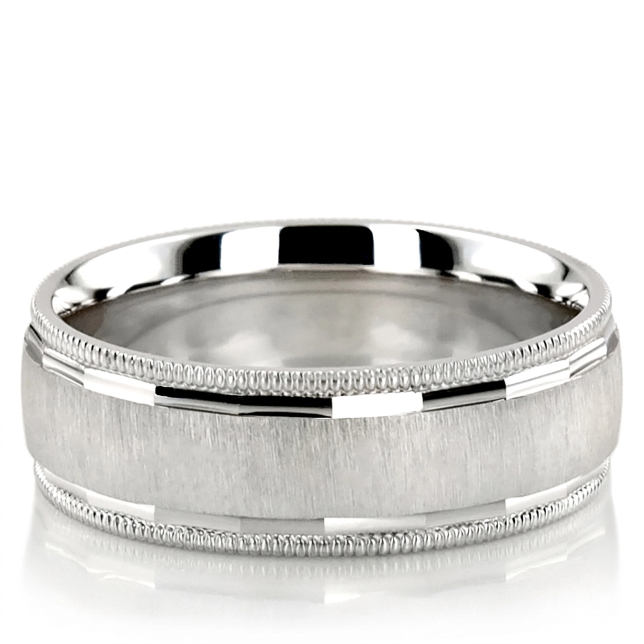 10K white gold 7mm. cross satin basic-diamond-carved-wedding-ring - main view