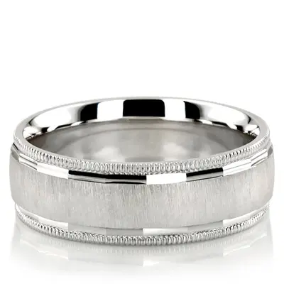 10K white gold 7mm. cross satin basic-diamond-carved-wedding-ring - main view thumbnail