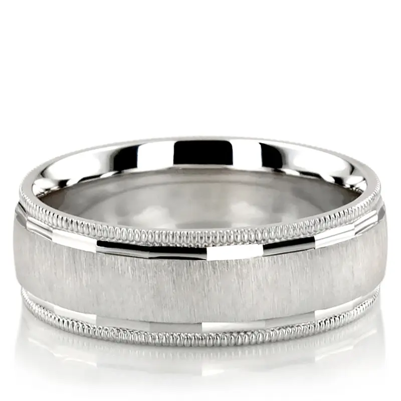 14K white gold 7mm. cross satin basic-diamond-carved-wedding-ring - main view