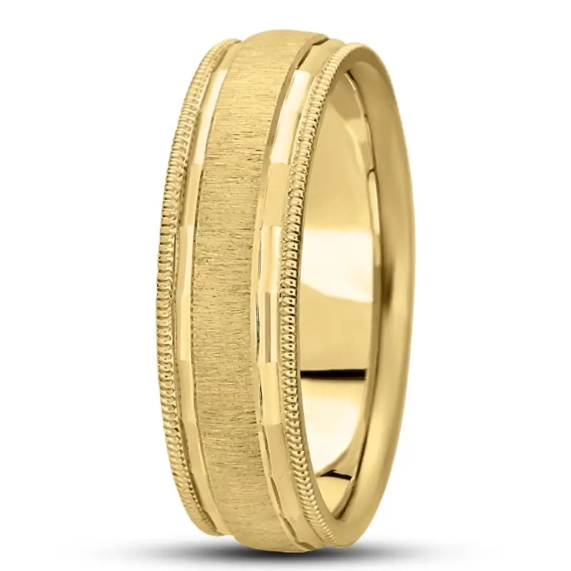 14K yellow gold 7mm. cross satin basic-diamond-carved-wedding-ring - alternate view 5