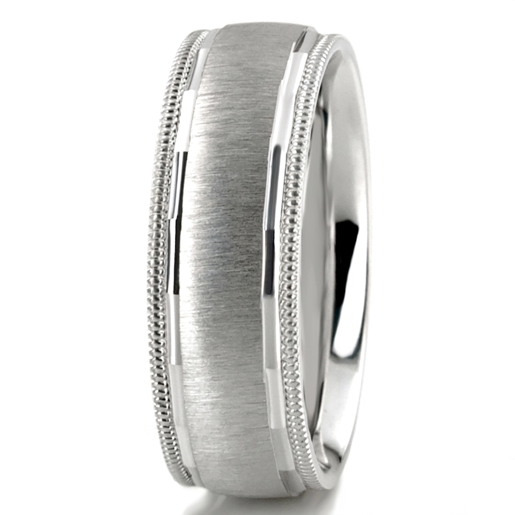 10K white gold 7mm. cross satin basic-diamond-carved-wedding-ring - alternate view 4