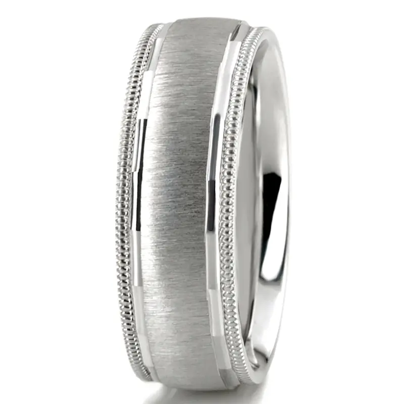14K white gold 7mm. cross satin basic-diamond-carved-wedding-ring - alternate view 4