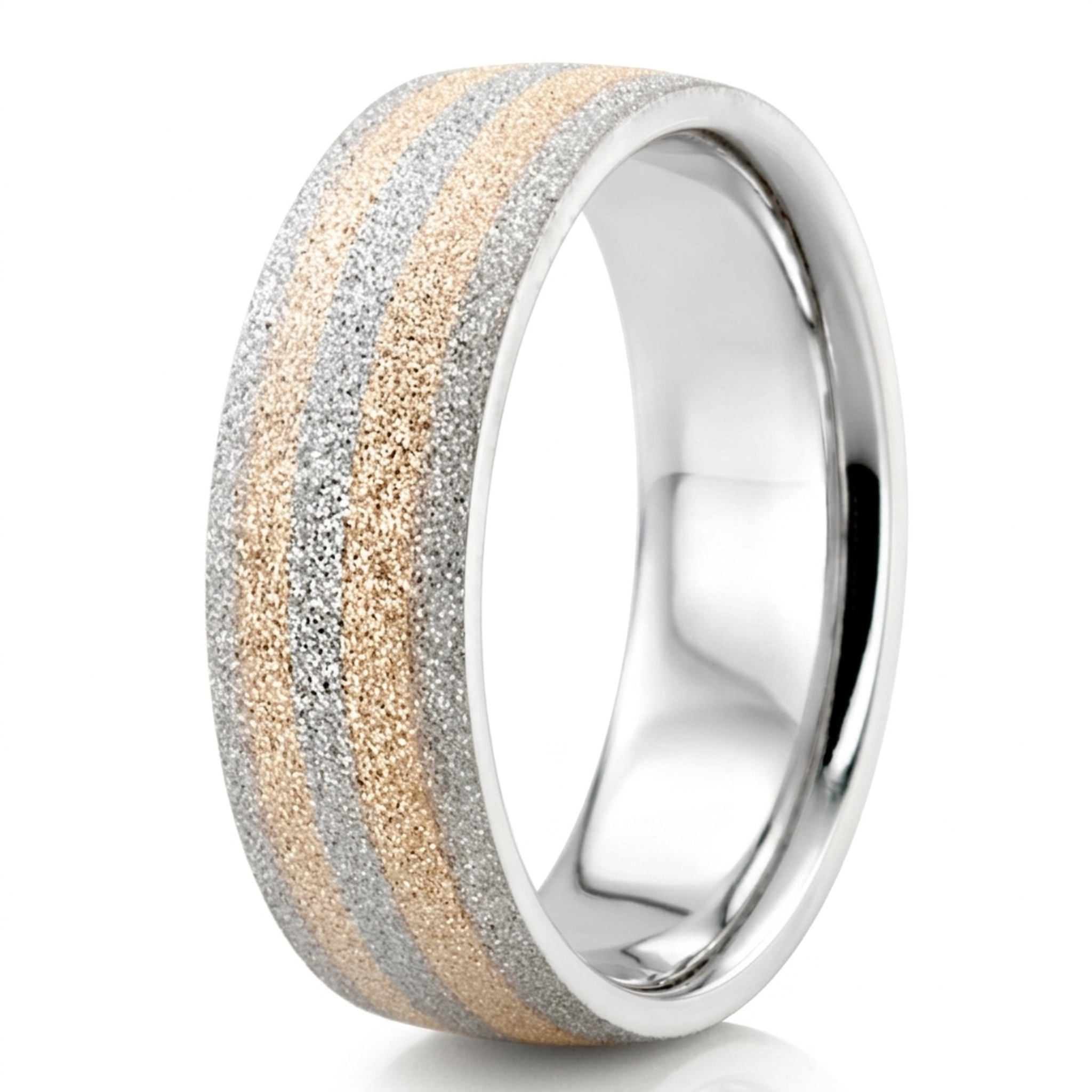 10K w-y-w-y-w gold 7mm. stone finish two-tone-wedding-band - alternate view 3