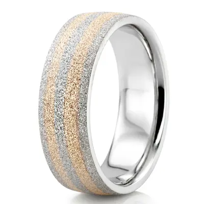 10K w-y-w-y-w gold 7mm. stone finish two-tone-wedding-band - alternate view 3 thumbnail