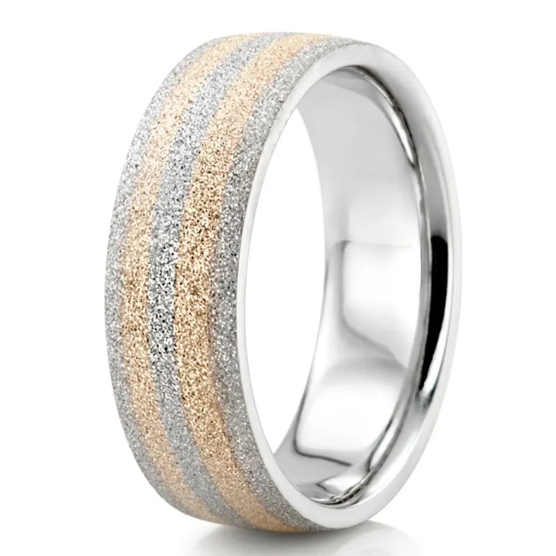 10K w-y-w-y-w gold 7mm. stone finish two-tone-wedding-band - alternate view 3