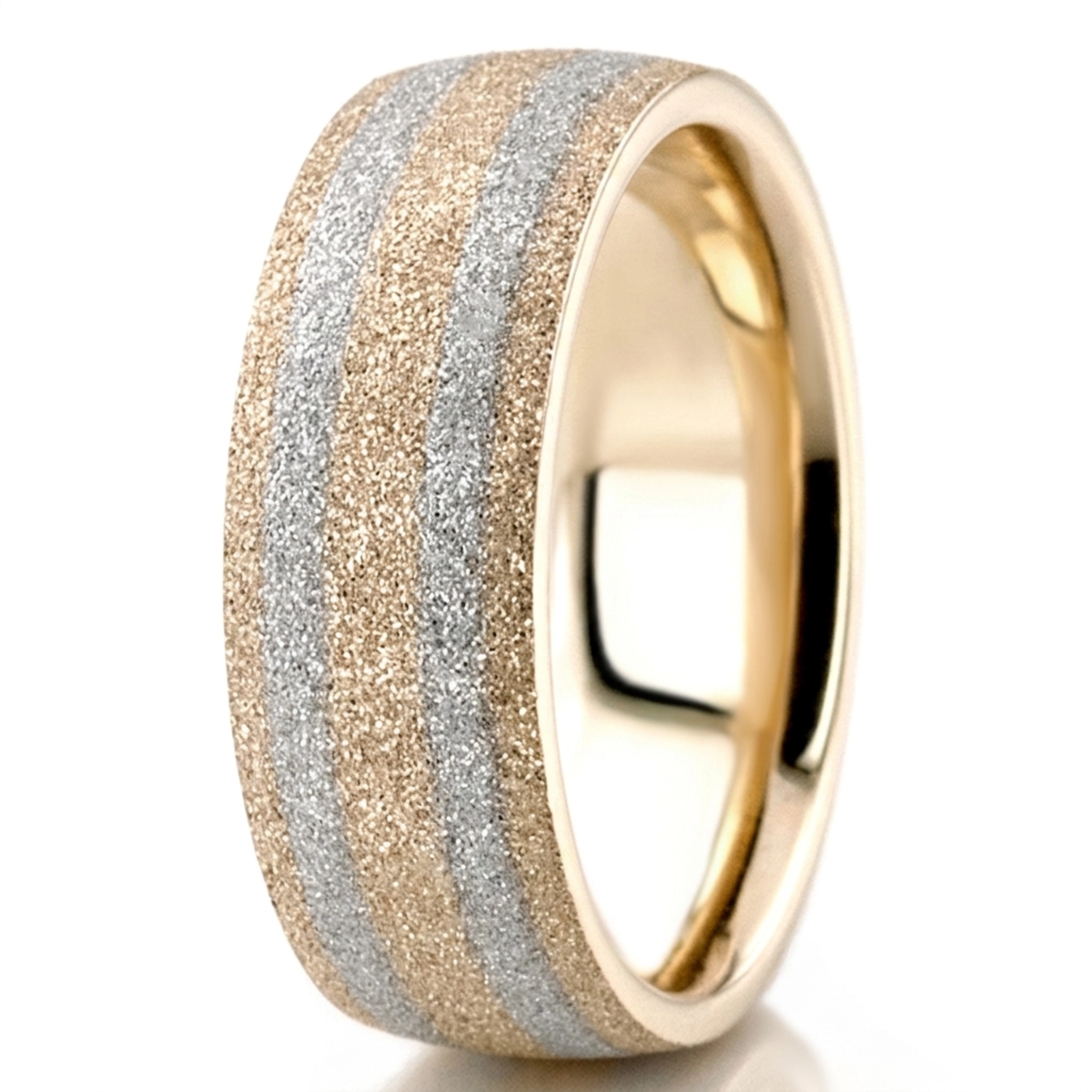 10K y-w-y-w-y gold 7mm. stone finish two-tone-wedding-band - alternate view 4