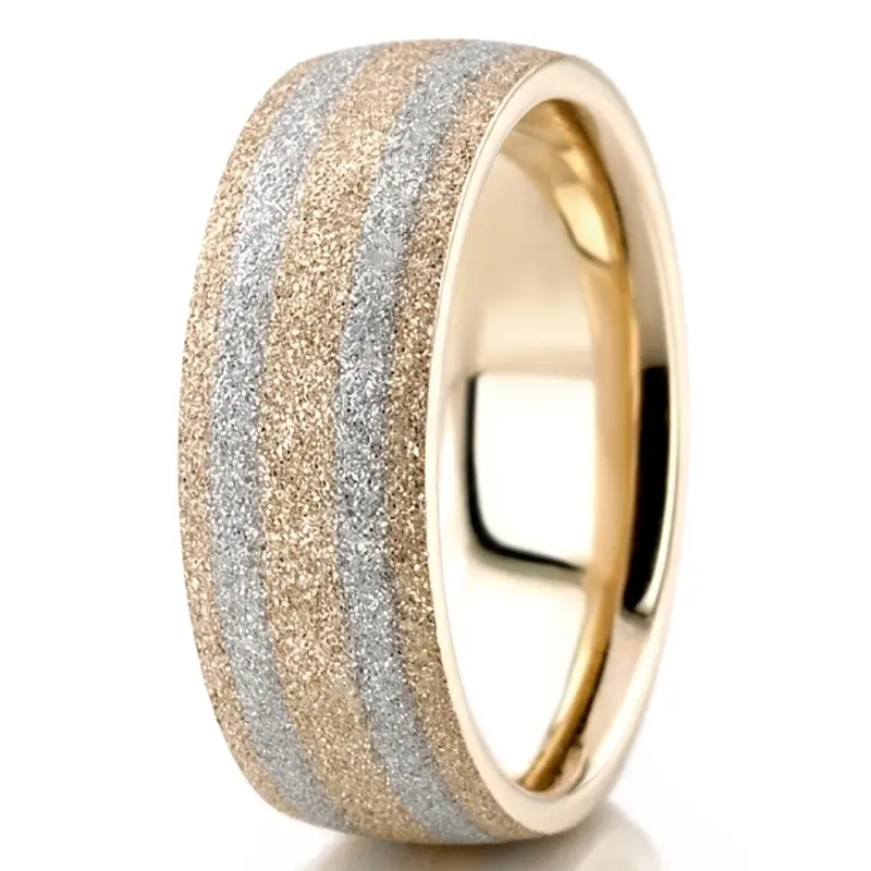 10K y-w-y-w-y gold 7mm. stone finish two-tone-wedding-band - alternate view 4