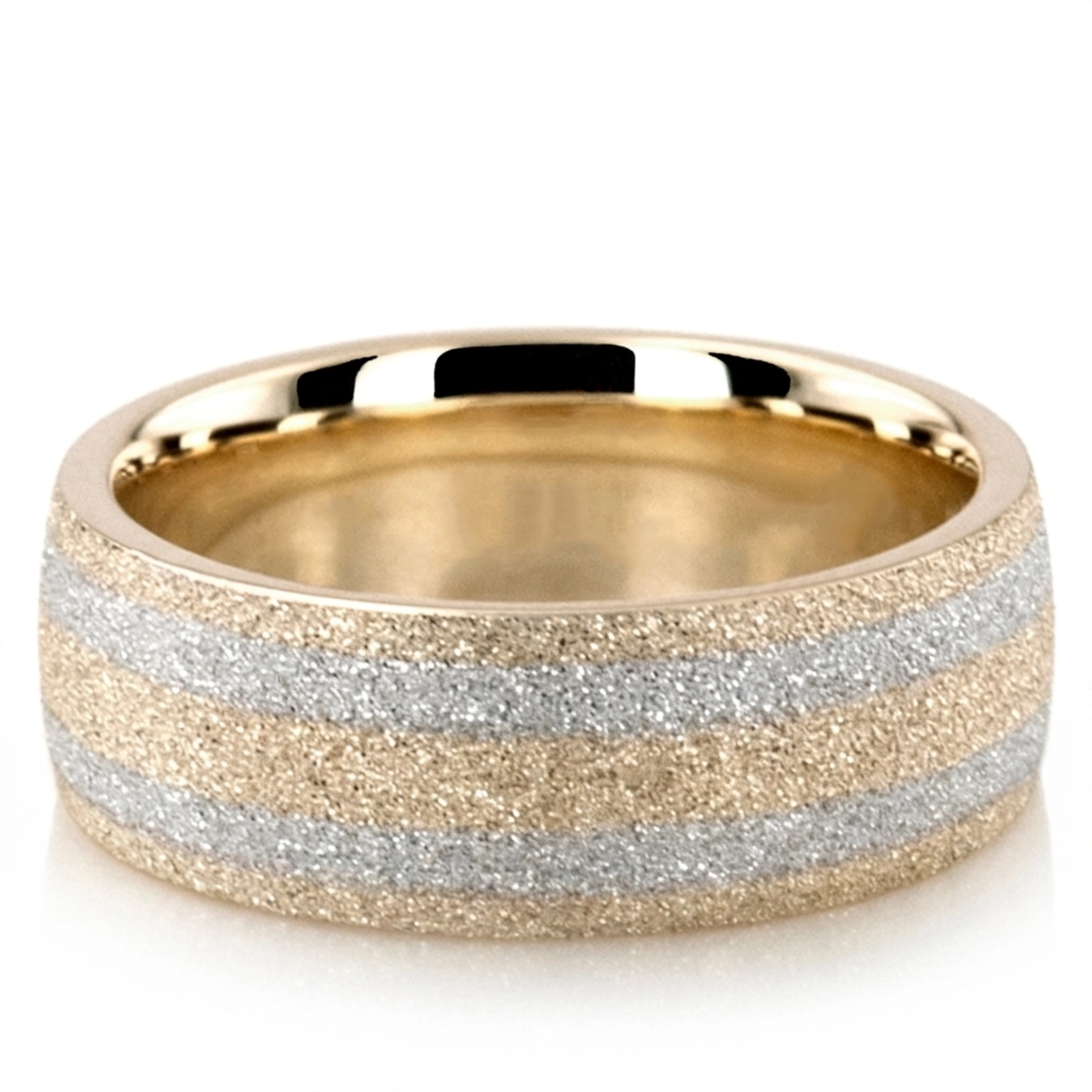 10K y-w-y-w-y gold 7mm. stone finish two-tone-wedding-band - alternate view 2