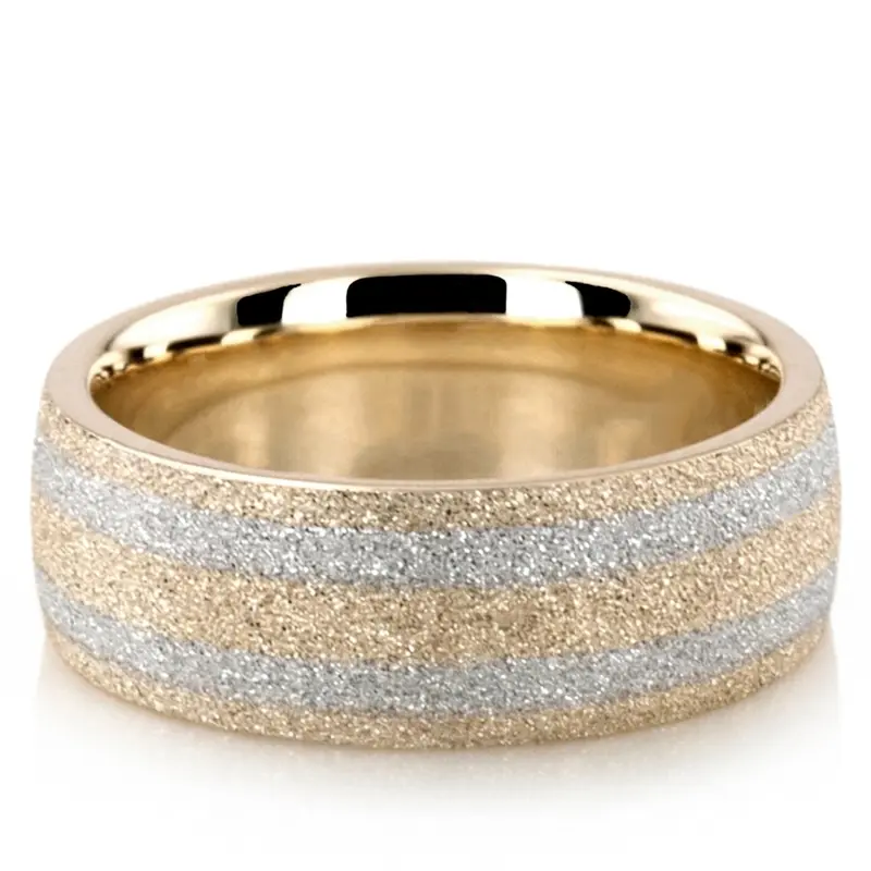 10K y-w-y-w-y gold 7mm. stone finish two-tone-wedding-band - alternate view 2