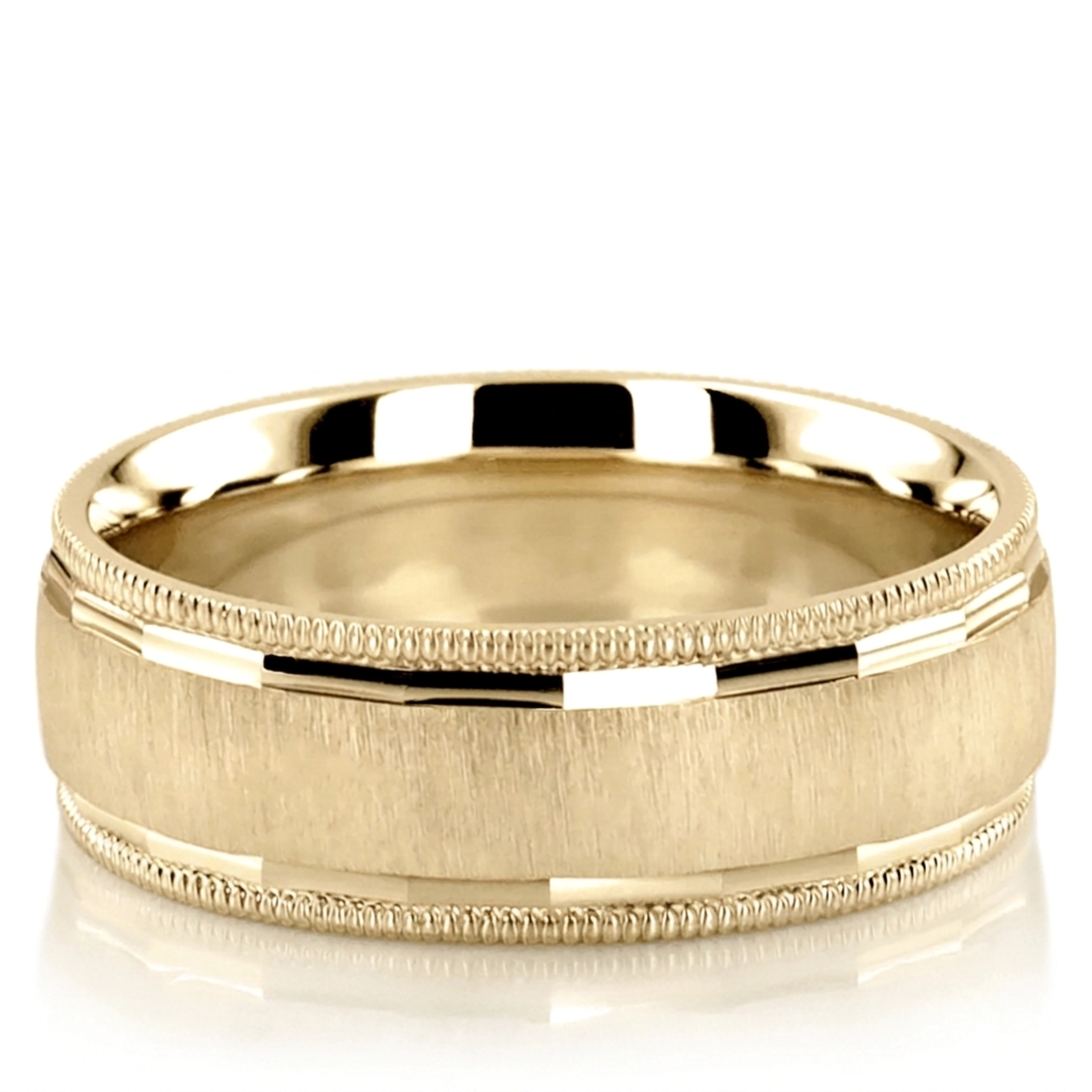 10K yellow gold 7mm. cross satin basic-diamond-carved-wedding-ring - alternate view 2