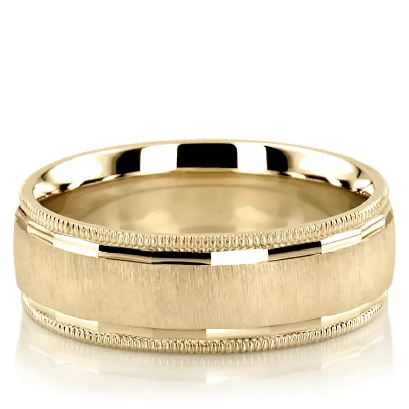 14K yellow gold 7mm. cross satin basic-diamond-carved-wedding-ring - alternate view 2