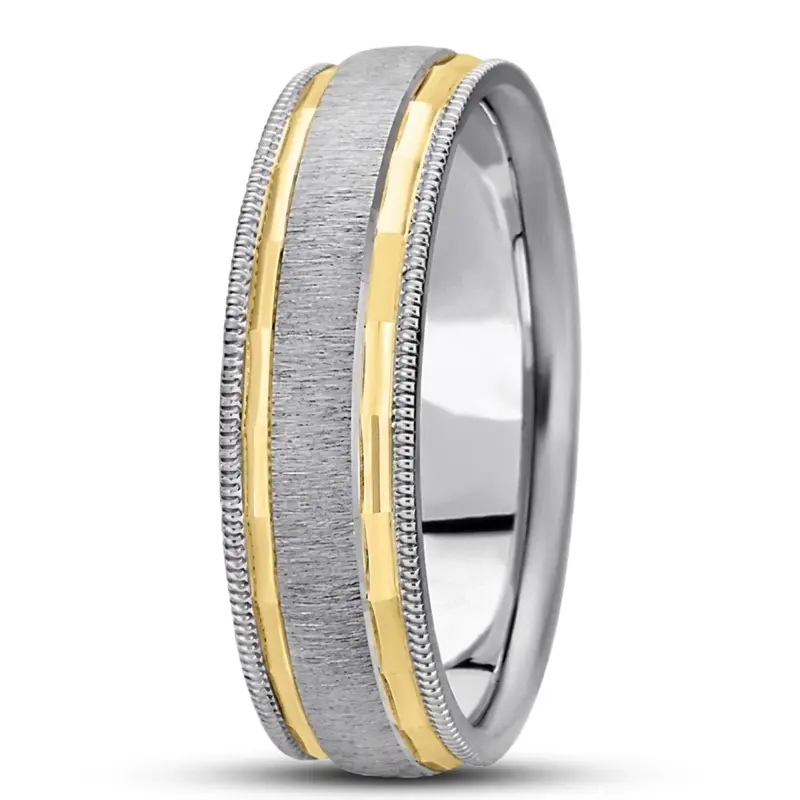 14K w-y-w-y-w gold 7mm. cross satin basic-diamond-carved-wedding-ring - alternate view 3