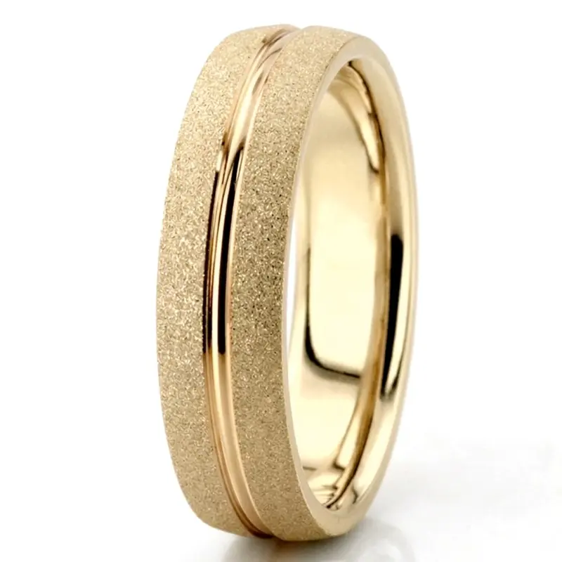 14K yellow gold 6mm. stone finish two-tone-wedding-band - alternate view 5