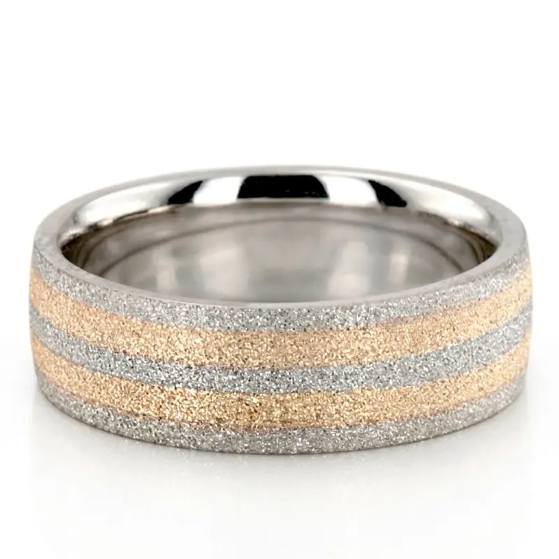 10K w-y-w-y-w gold 7mm. stone finish two-tone-wedding-band - main view