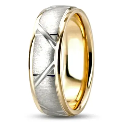 10K yellow-white-yellow gold 6.5mm cross satin two-tone-wedding-band - alternate view 5 thumbnail