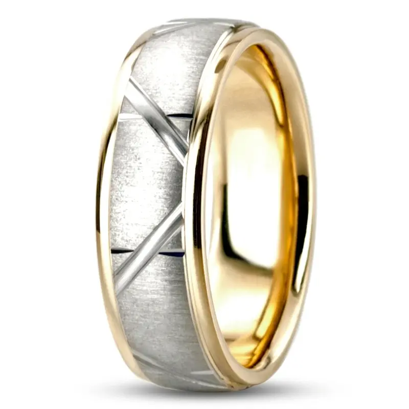 18K yellow-white-yellow gold 6.5mm cross satin two-tone-wedding-band - alternate view 5